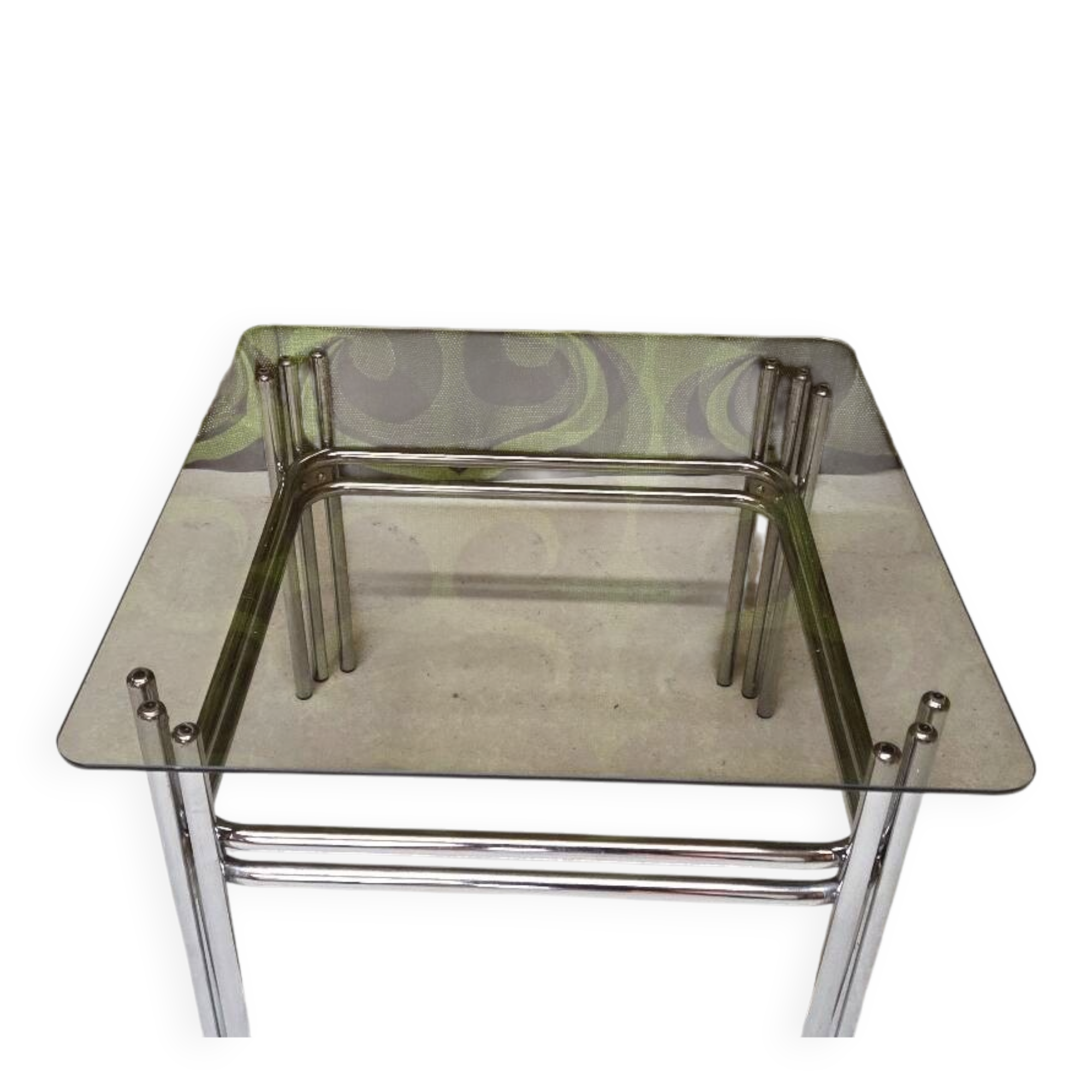 Table basse chrome verre fumé 1970"