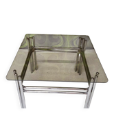 "1970s smoked glass chrome coffee table"