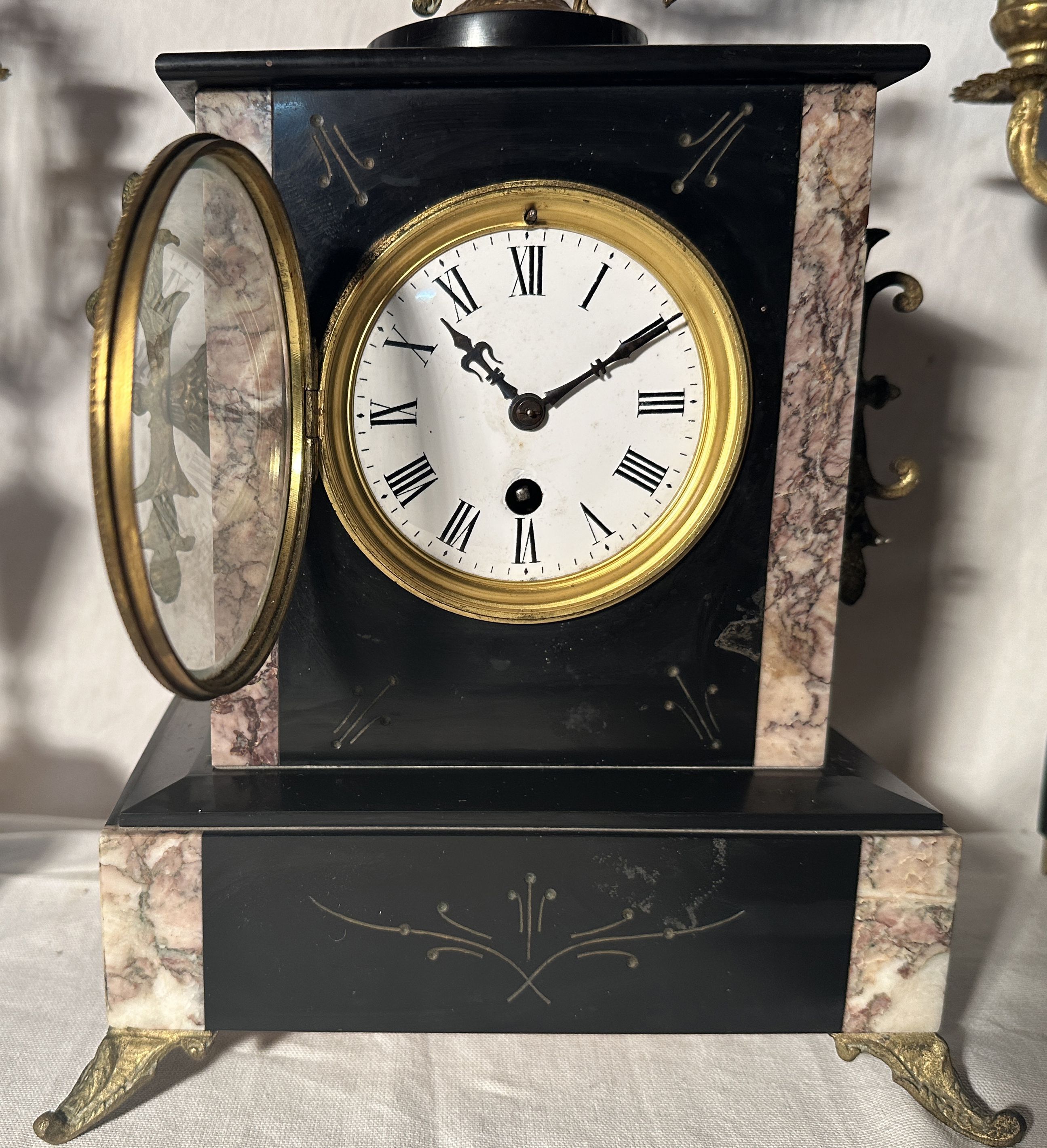 NAPOLEON III CLOCK + CANDLESTICKS