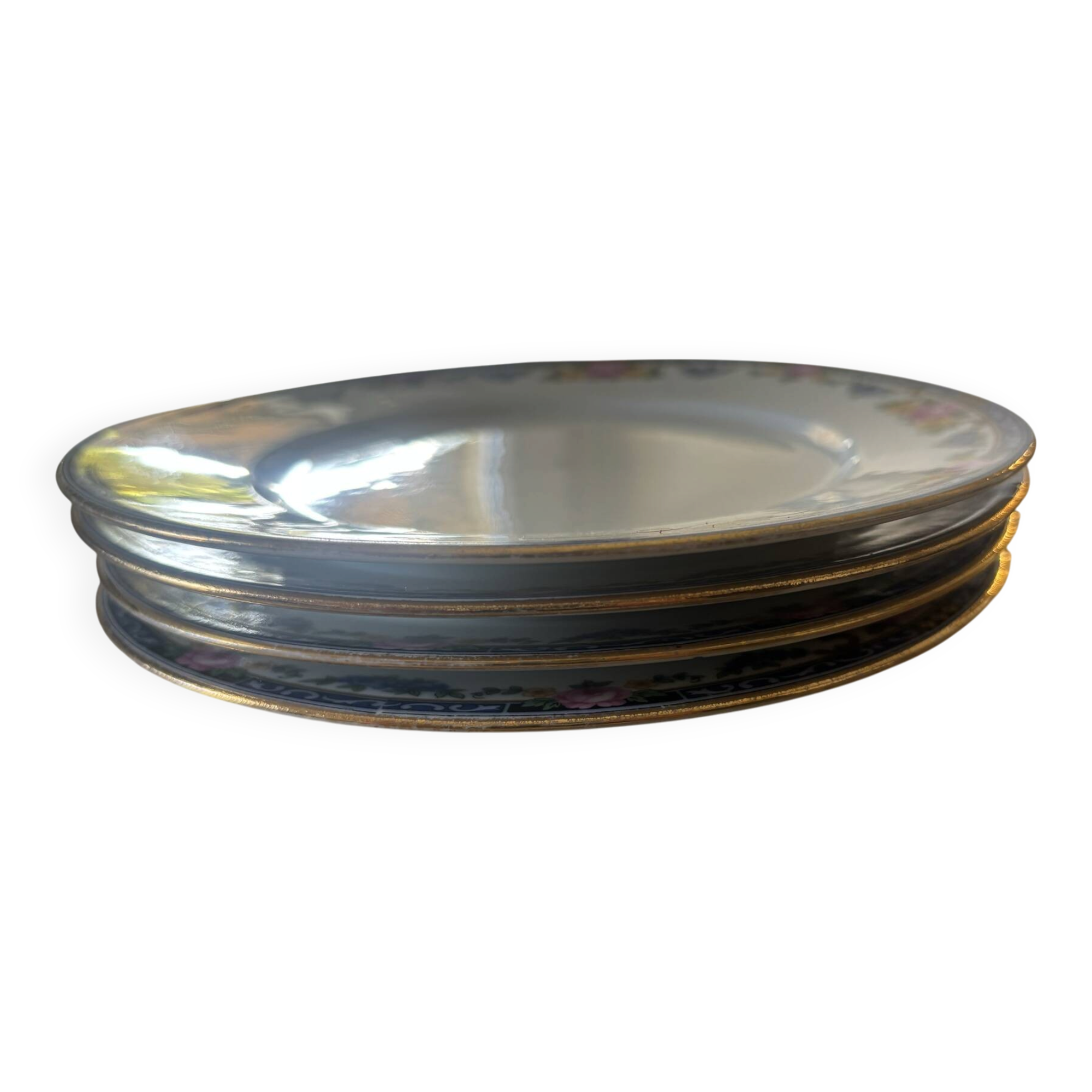 Set of 4 plates in genuine Limoges porcelain – marking ULM F