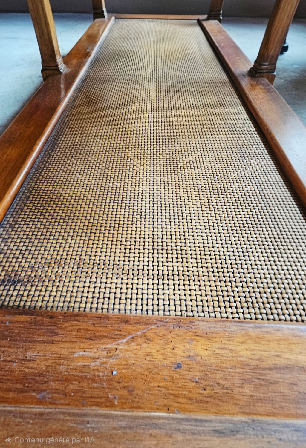 Vintage coffee table in solid wood and glass – double glass top and