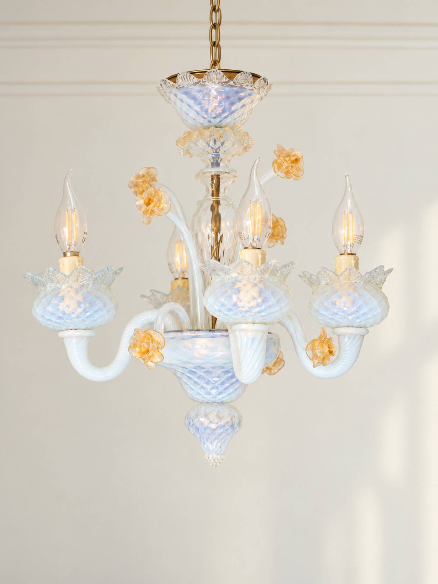Vintage opalescent Murano chandelier – Italy, 1970s