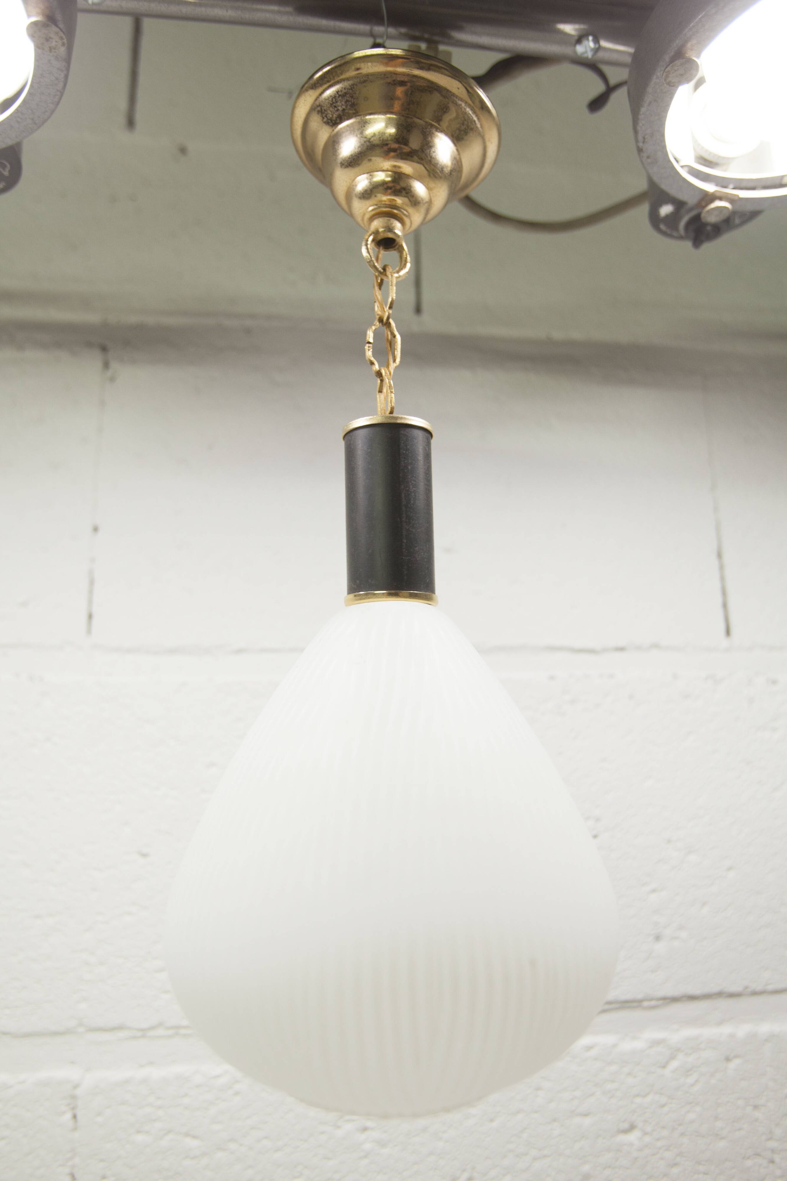 Mid-century suspension, brass, striped glass.