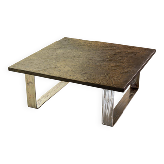 Table basse carrée en pierre d'ardoise de la collection Ardesia, style Pia Manu, années 1960
