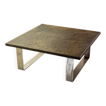 Ardesia Collection Square Slate Stone Coffee Table in Pia Manu Style, 1960s