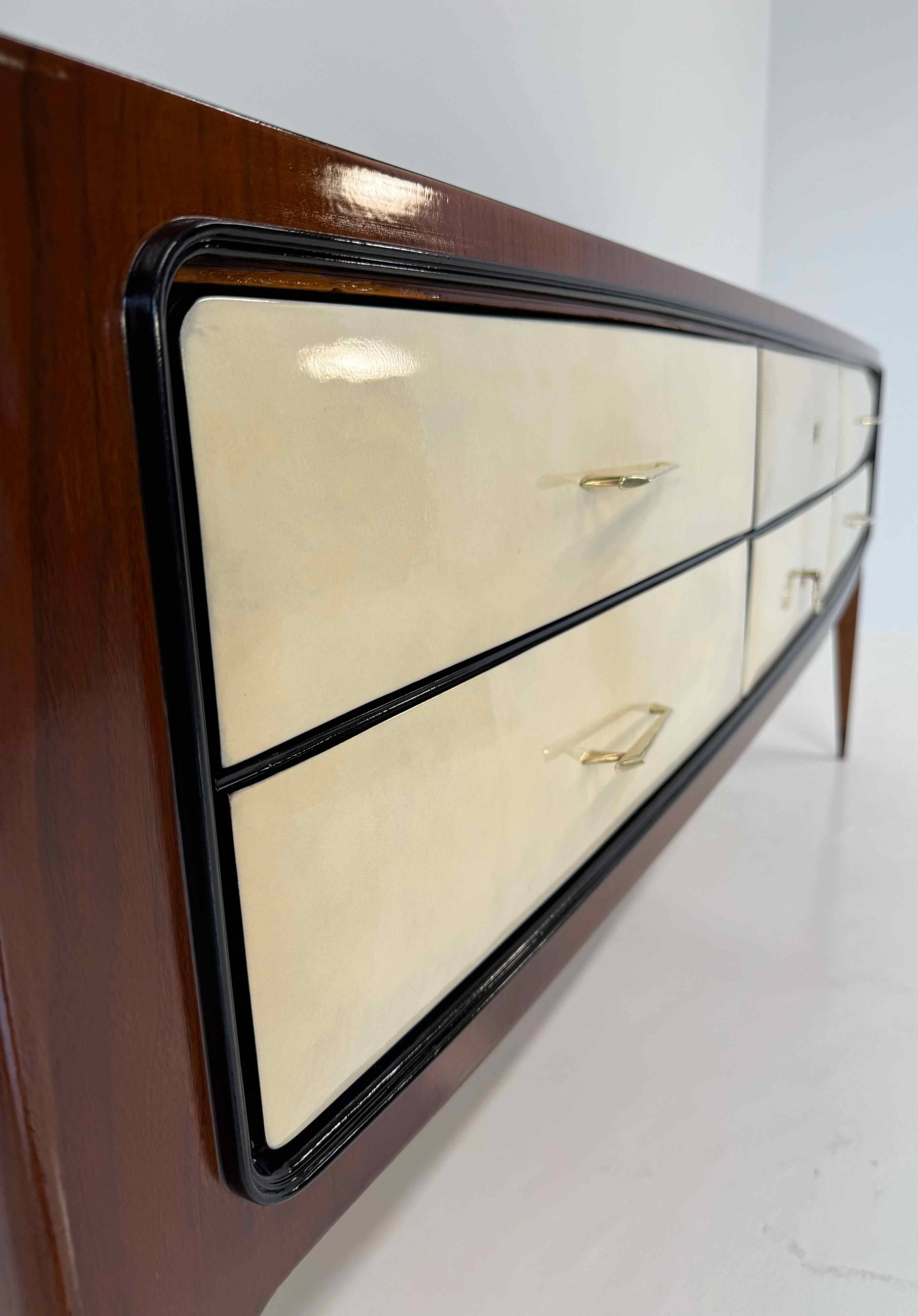 1950s Parchment and Walnut Chest of Drawers Attr. Paolo Buffa