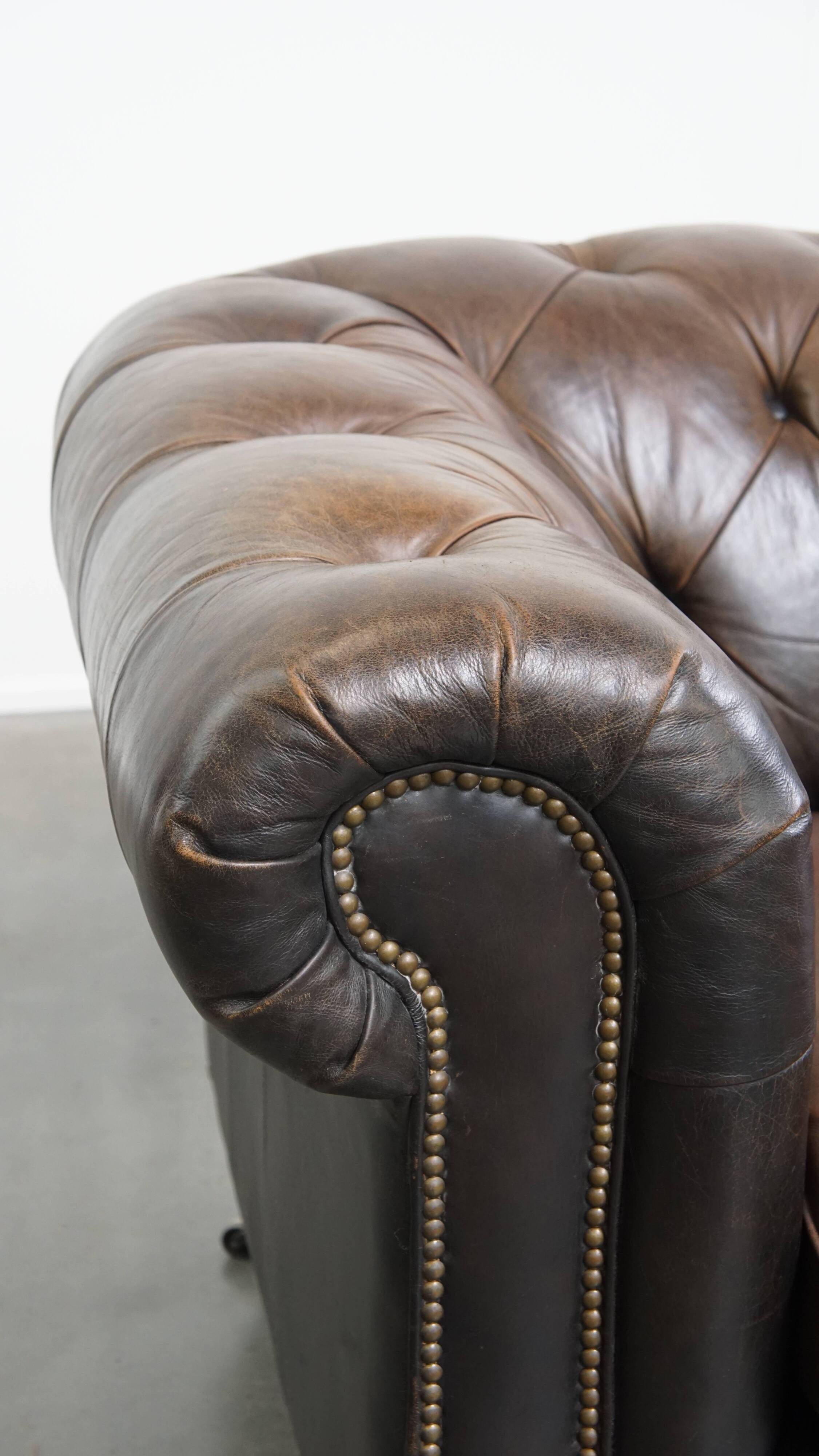 Cowhide Leather 3-Seater Chesterfield Sofa