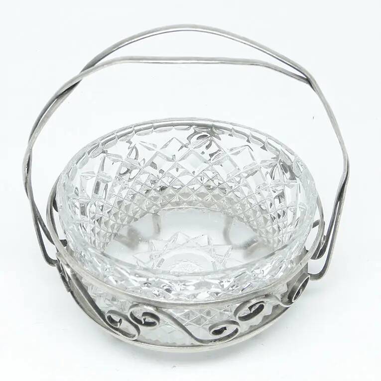 Sugar bowl, postmodernism, silver-plated brass, glass, HEFRA, Poland, 1970s
