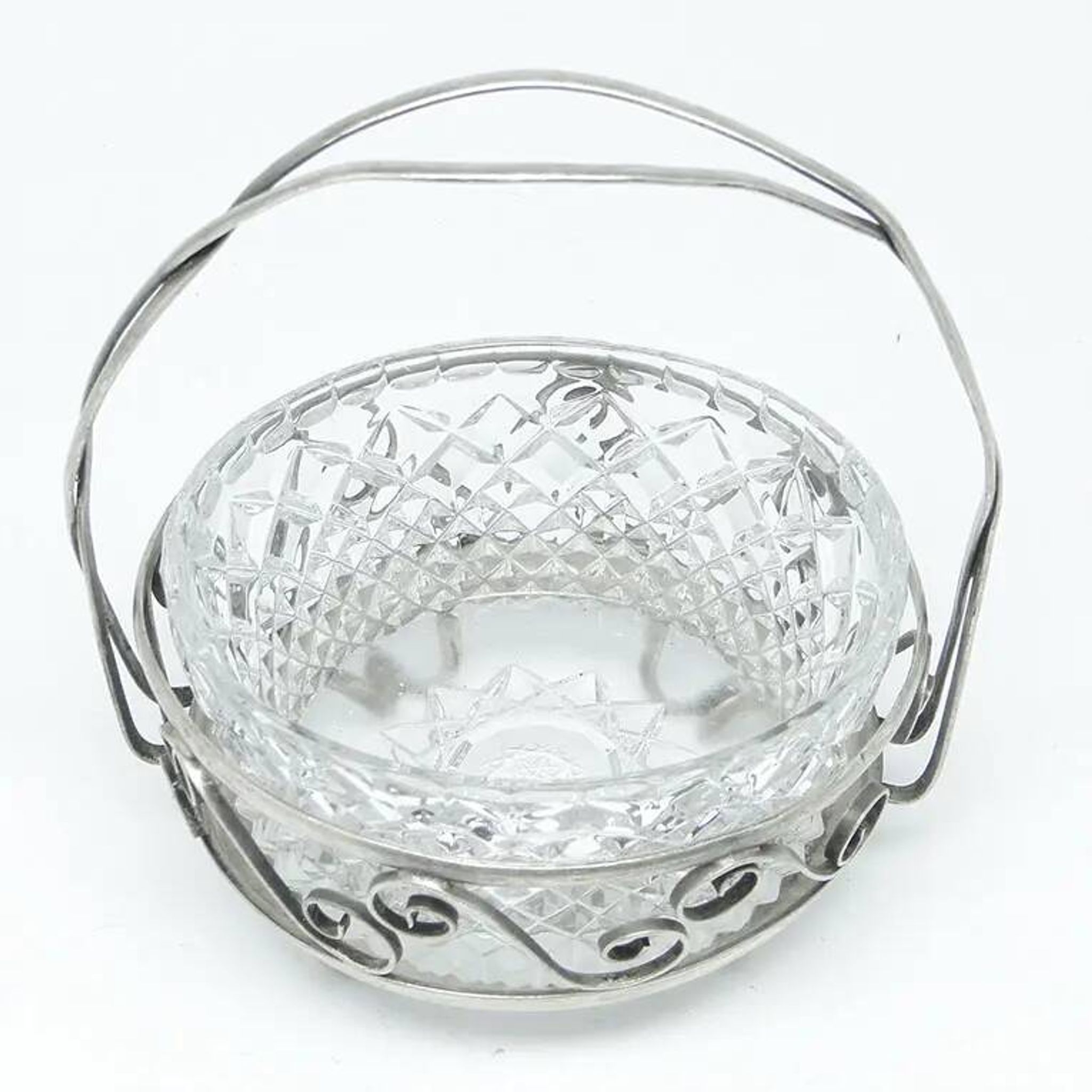 Sugar bowl, postmodernism, silver-plated brass, glass, HEFRA, Poland, 1970s