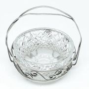 Sugar bowl, postmodernism, silver-plated brass, glass, HEFRA, Poland, 1970s
