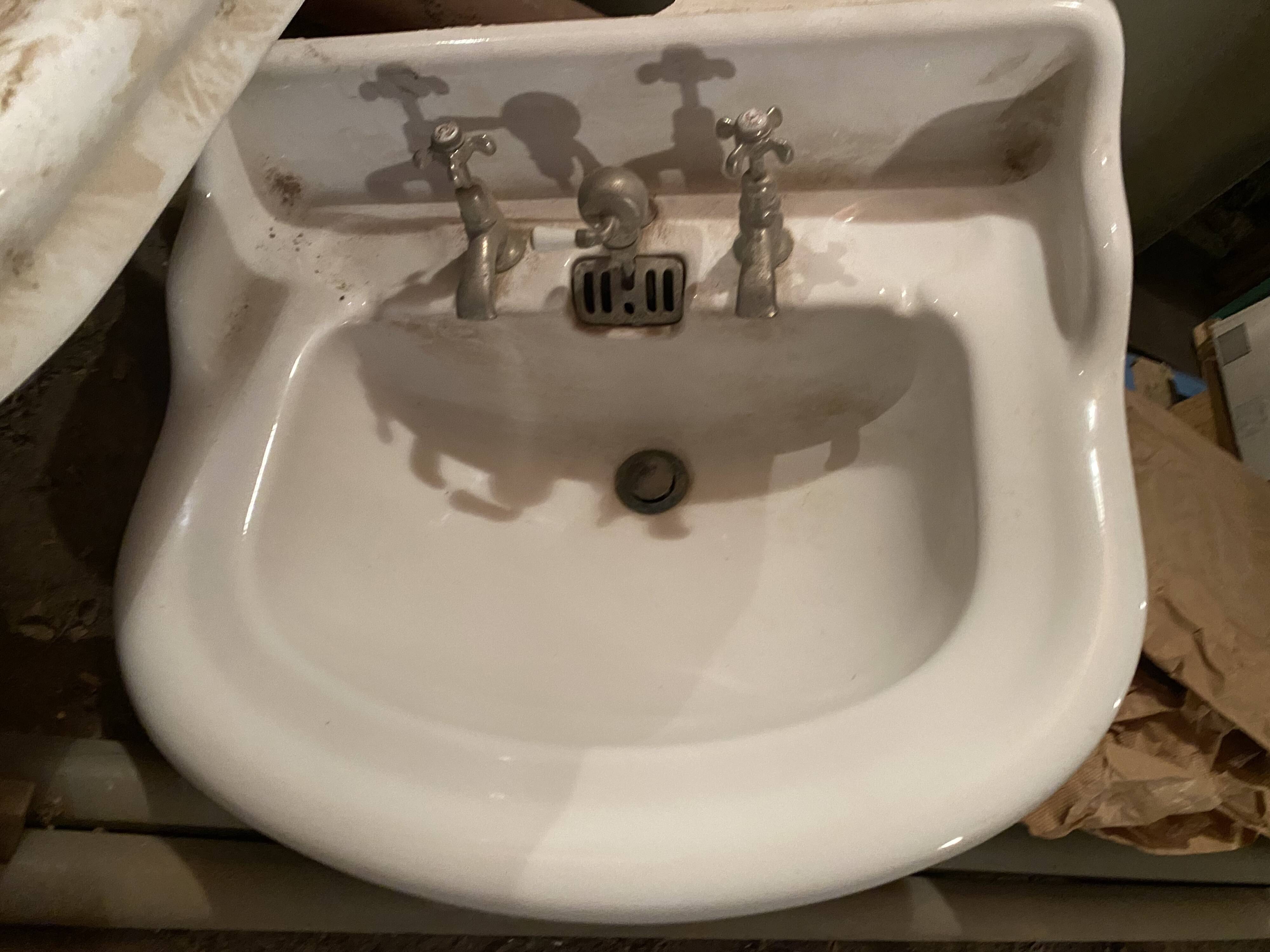 Set of 3 old white earthenware sinks