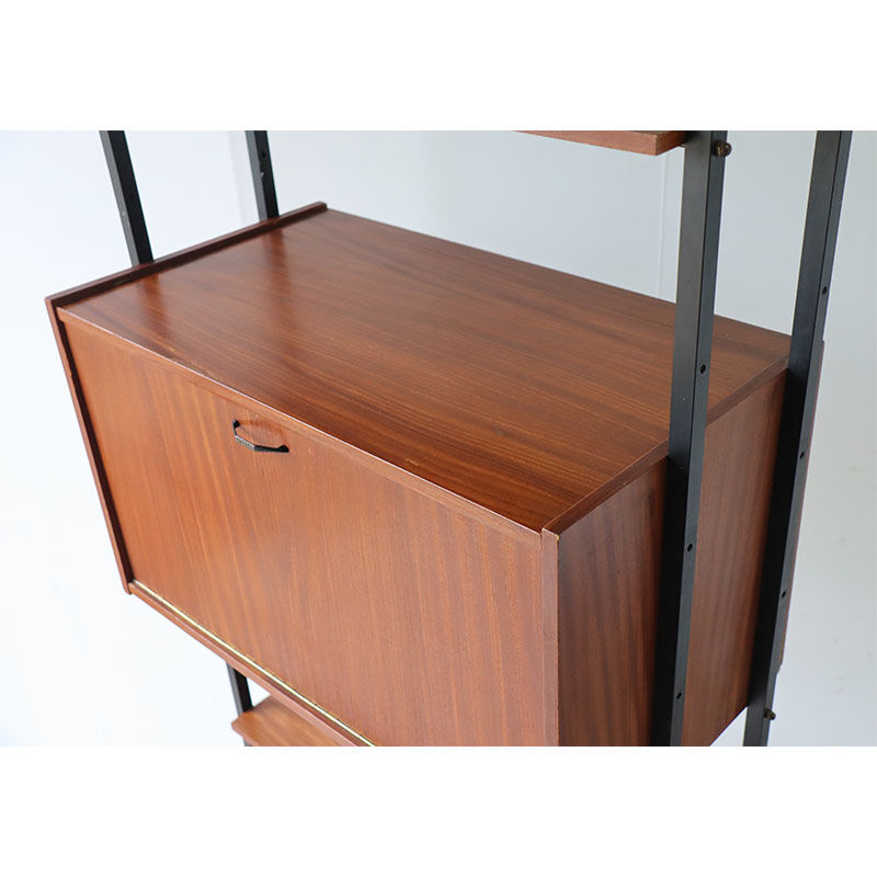Bibliothèque vintage modulable avec étagères en bois et métal 1960