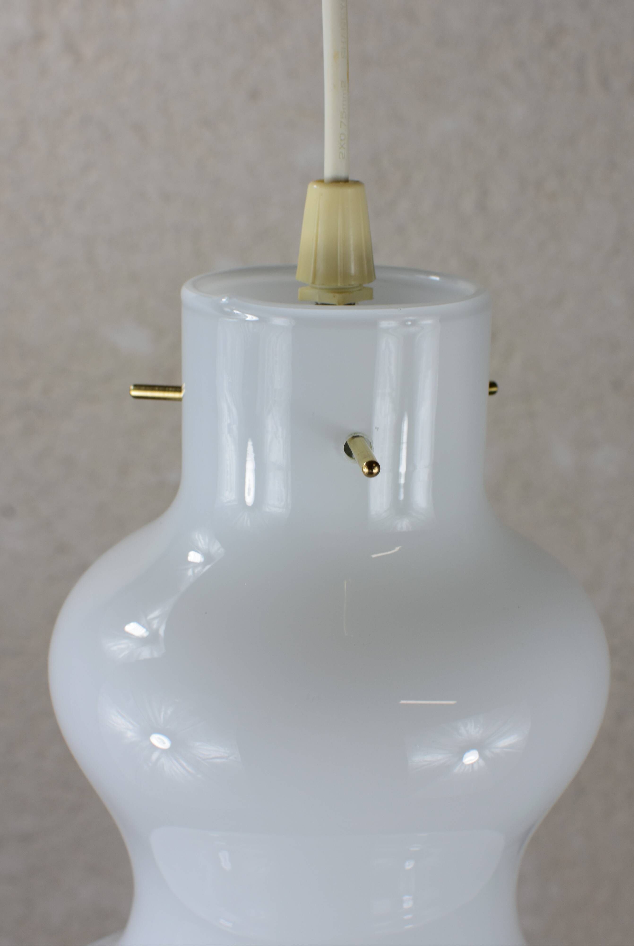 Vintage white opaline glass pendant light.