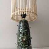 Tanjia ceramic lamp with rattan shade – 60×30 cm – Moroccan artisanal manufacture