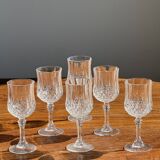 Set of 6 small crystal glasses with diamond points H14.5