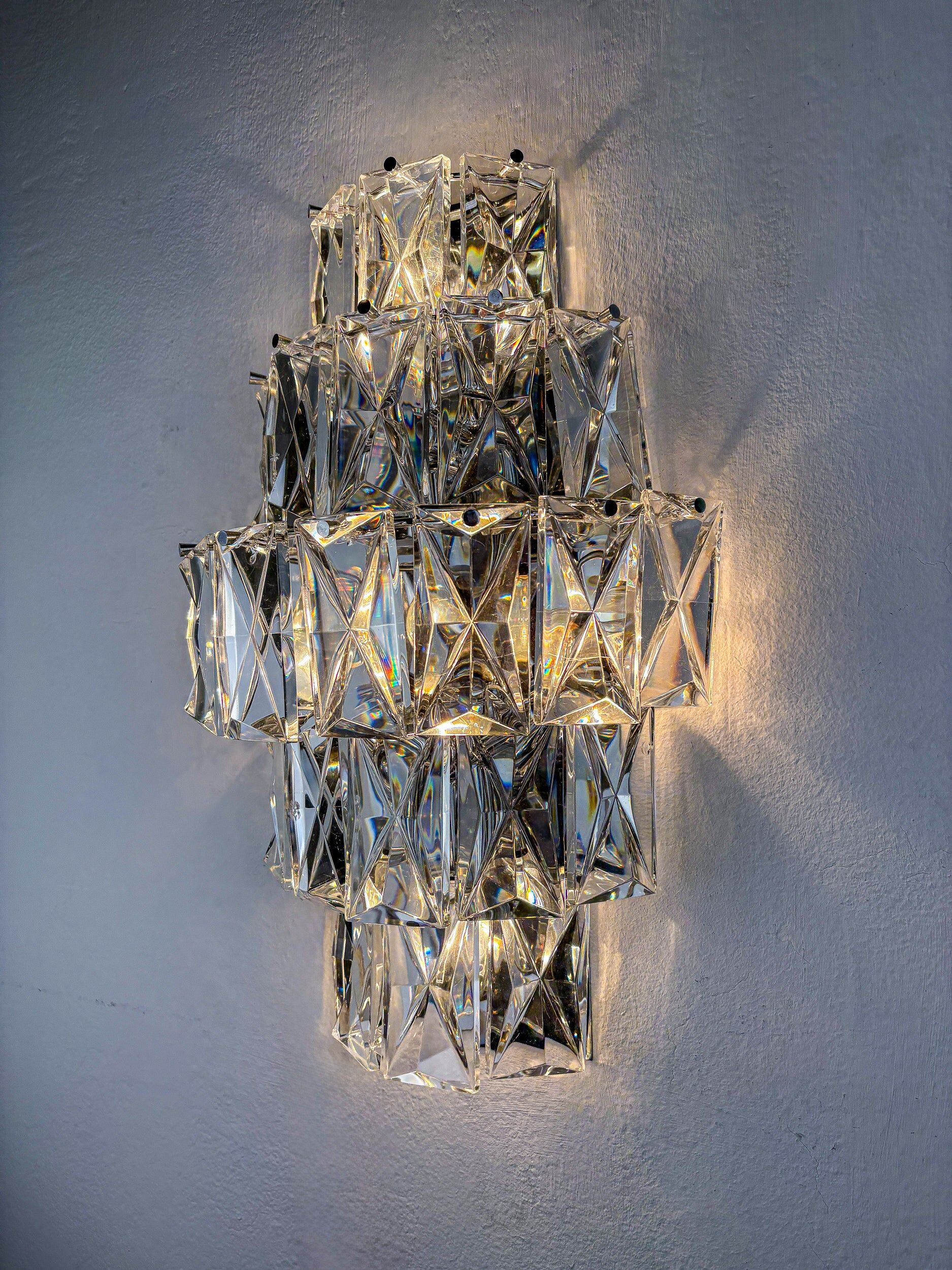 Kinkeldey XL 5-tier cut crystal wall sconce, Germany, 1970s