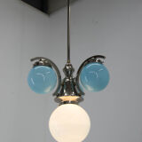 Art deco blue chandelier, 1930s, restored