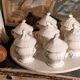 Set of seven covered pots and tray old white slurry nineteenth