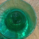Candle holder, oil lamp in blown glass green glassware of vintage biot signed