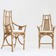 Fauteuils vintage en bambou et rotin avec coussins bouclés, années 1970, lot de 2