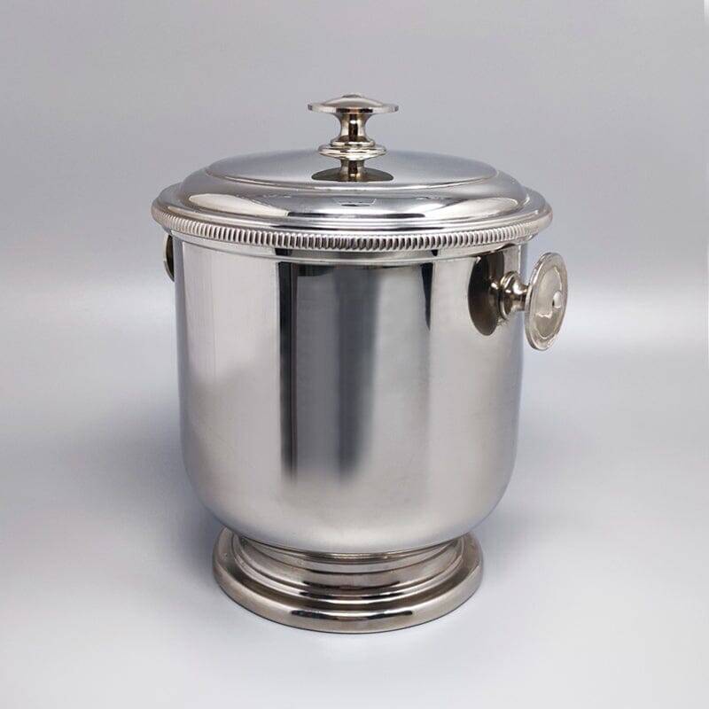 1960s Stunning ice bucket in stainless steel by Aldo Tura for Macabo