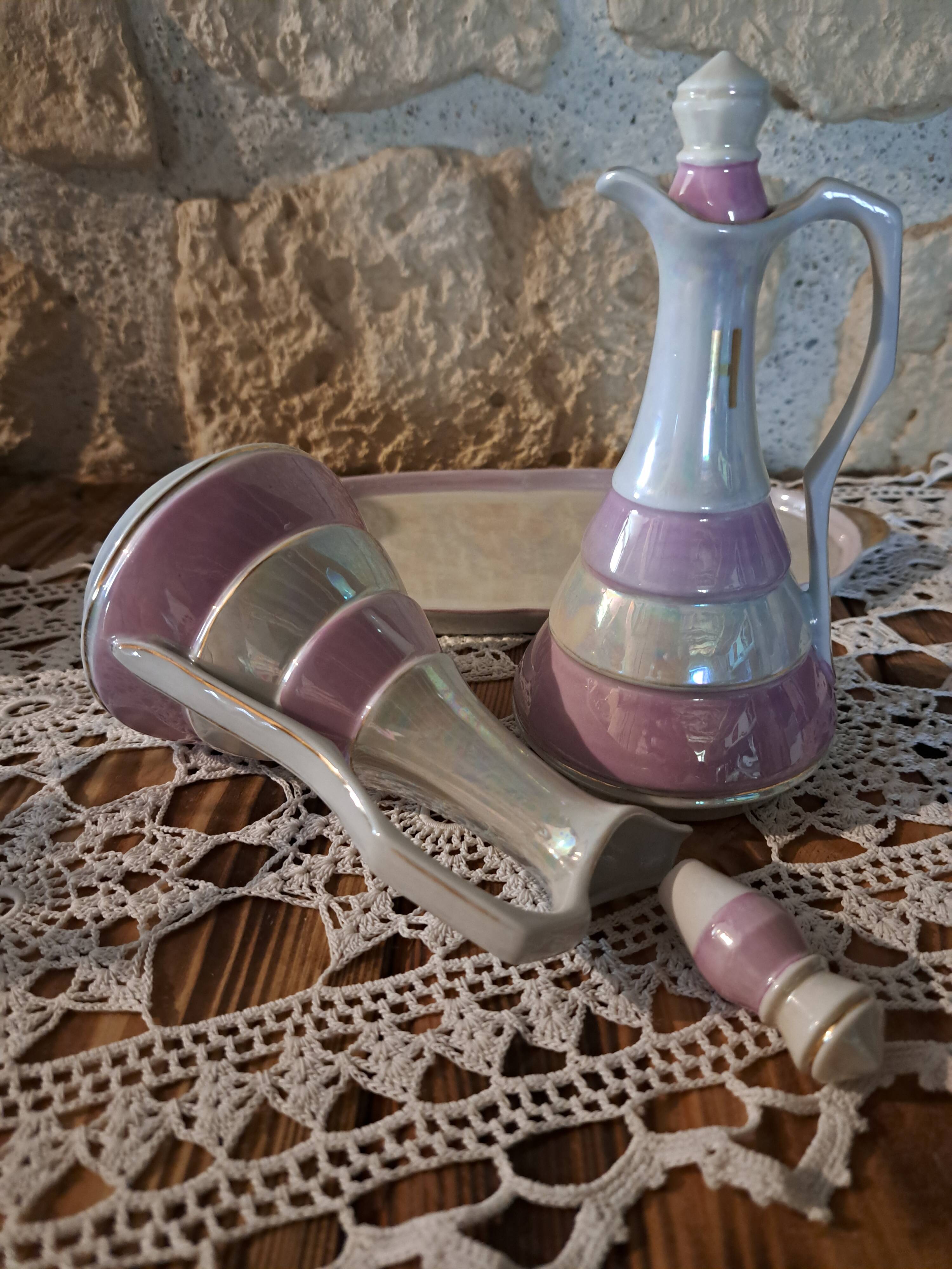 table server oil, vinegar, mustard, salt and pepper shakers with tray