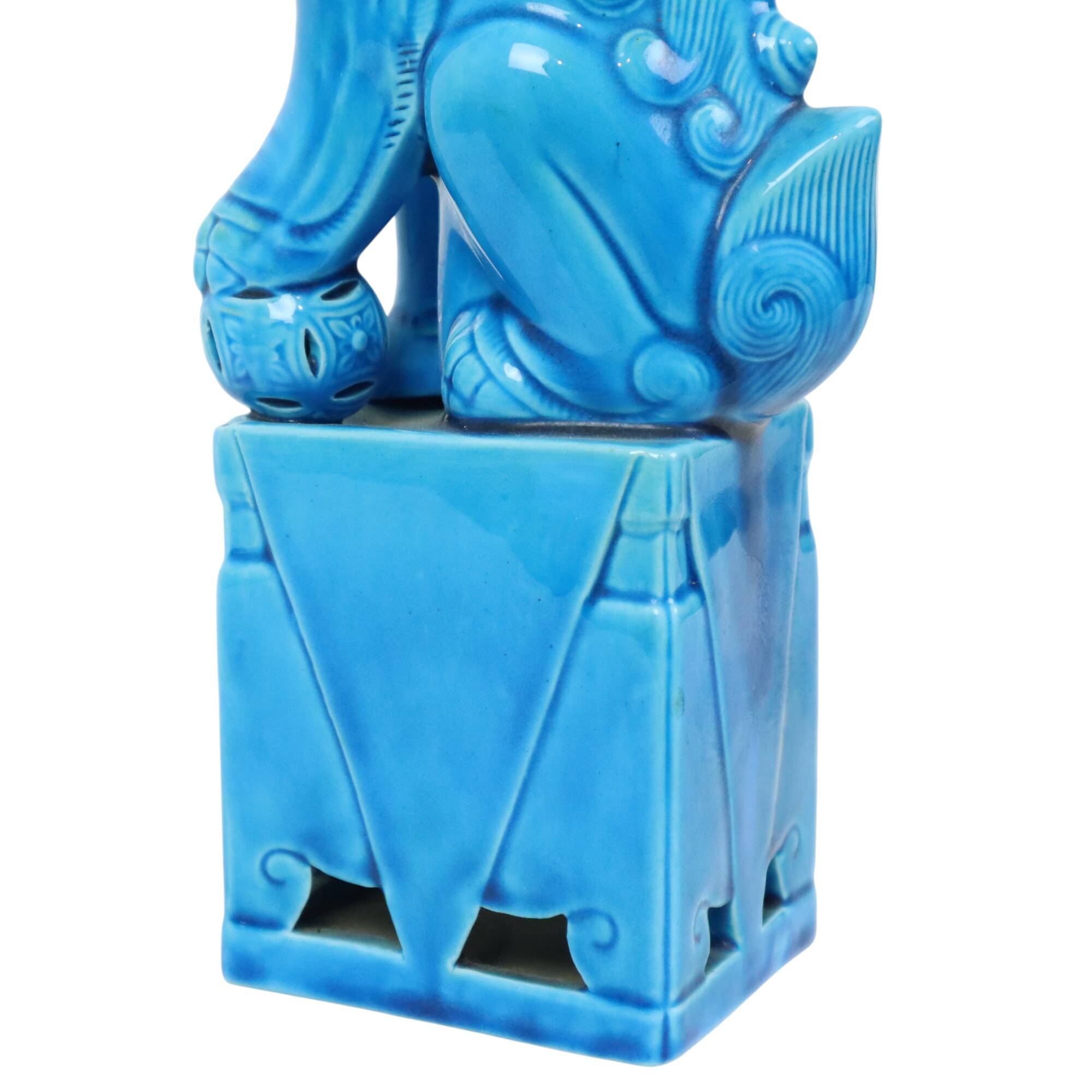 Large Foo Dog Temple Lion Blue Glazed Ceramic 32cm