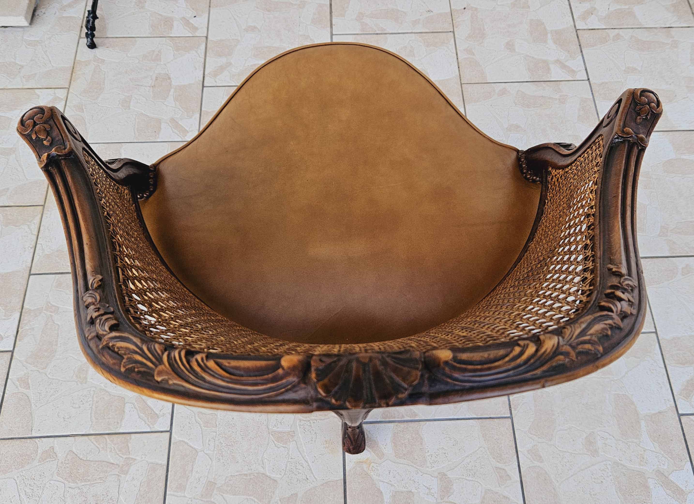 Louis xv office armchair, carved, cane, leather trimmed