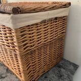 Woven wicker vintage suitcase