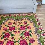 Gorgeous cross stitch floral carpet with red roses made by hand on heme Romania 148x196cm