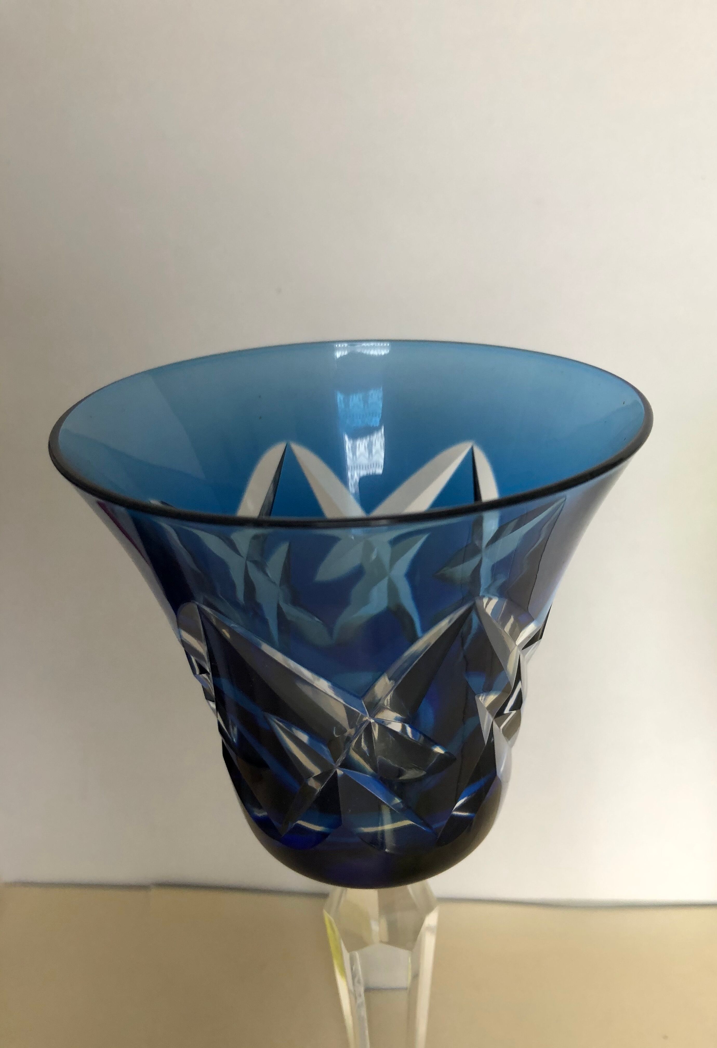 Set of six Val Saint Lambert crystal wine glasses
