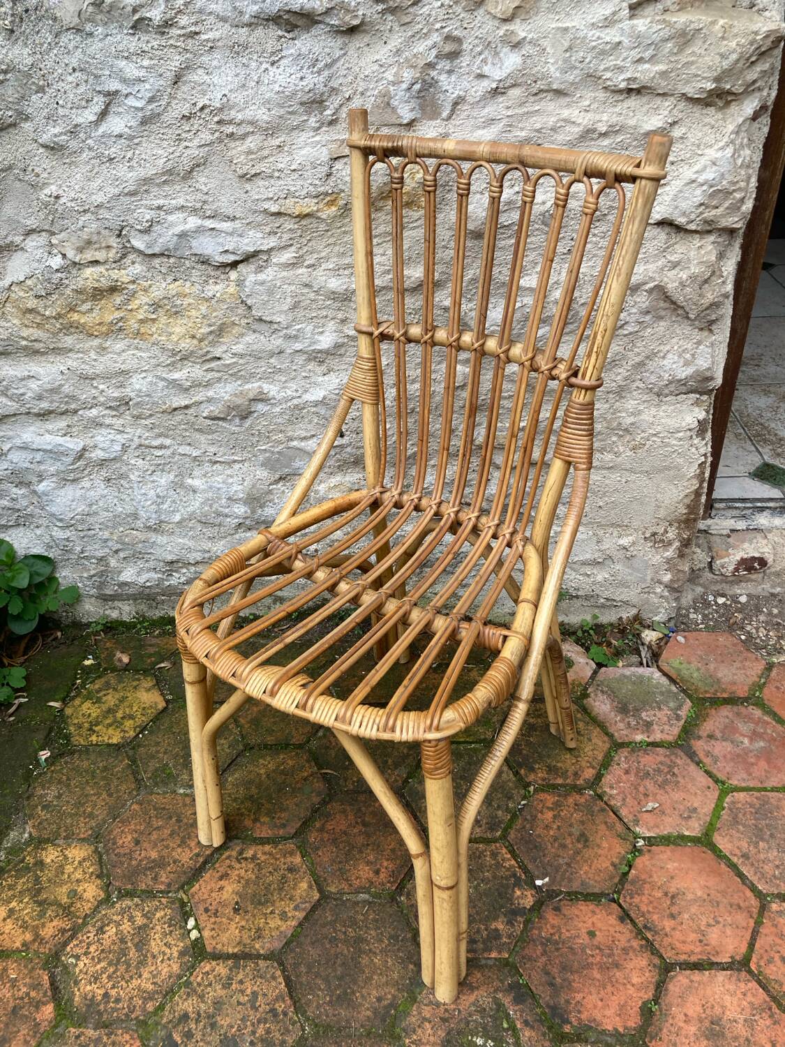 Lot de 10 chaises en rotin vintage