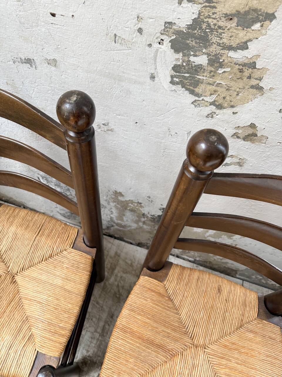 Straw chairs oak 1940s Dudouyt