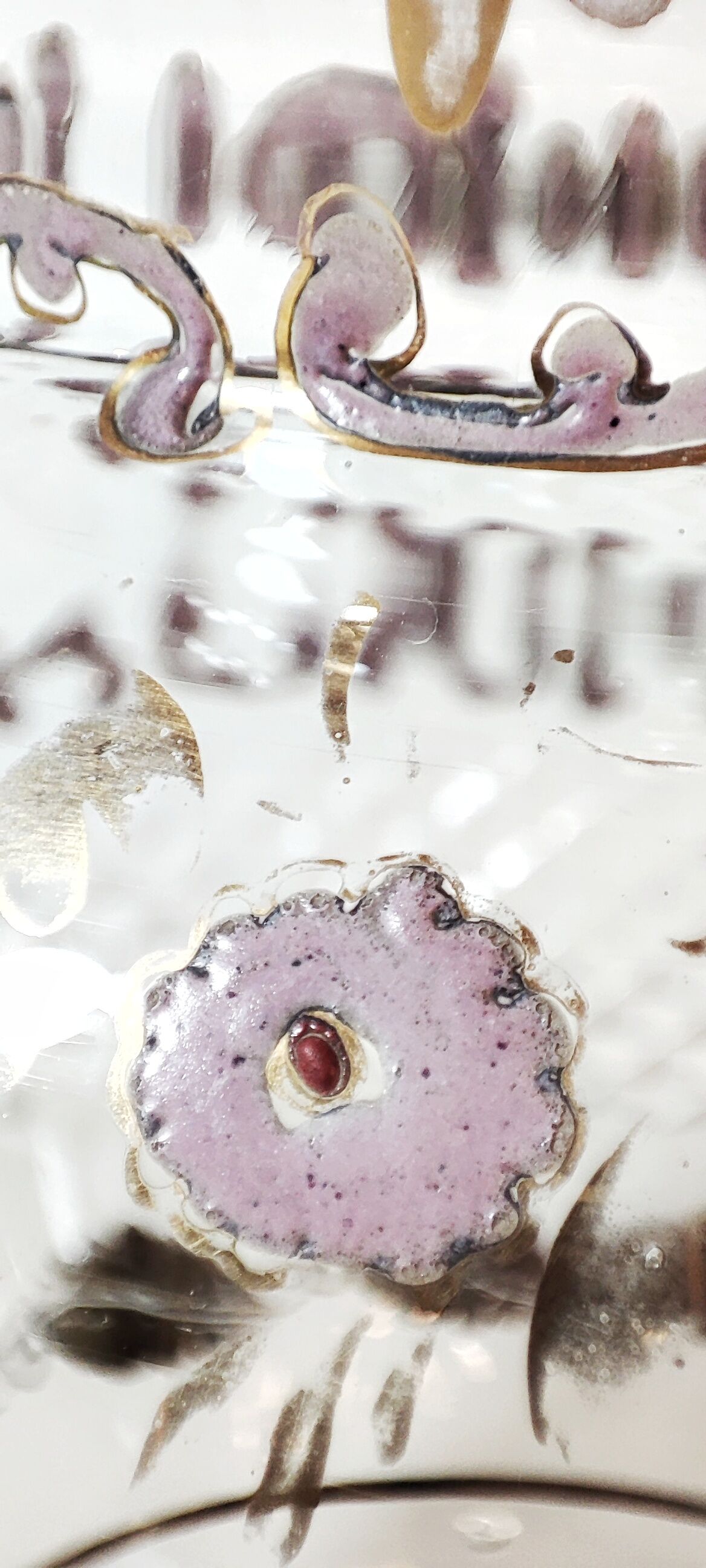 Glass vase carved and painting by hand. France 1940s.