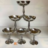 6 footed bowls with silver frieze in metal for ice.