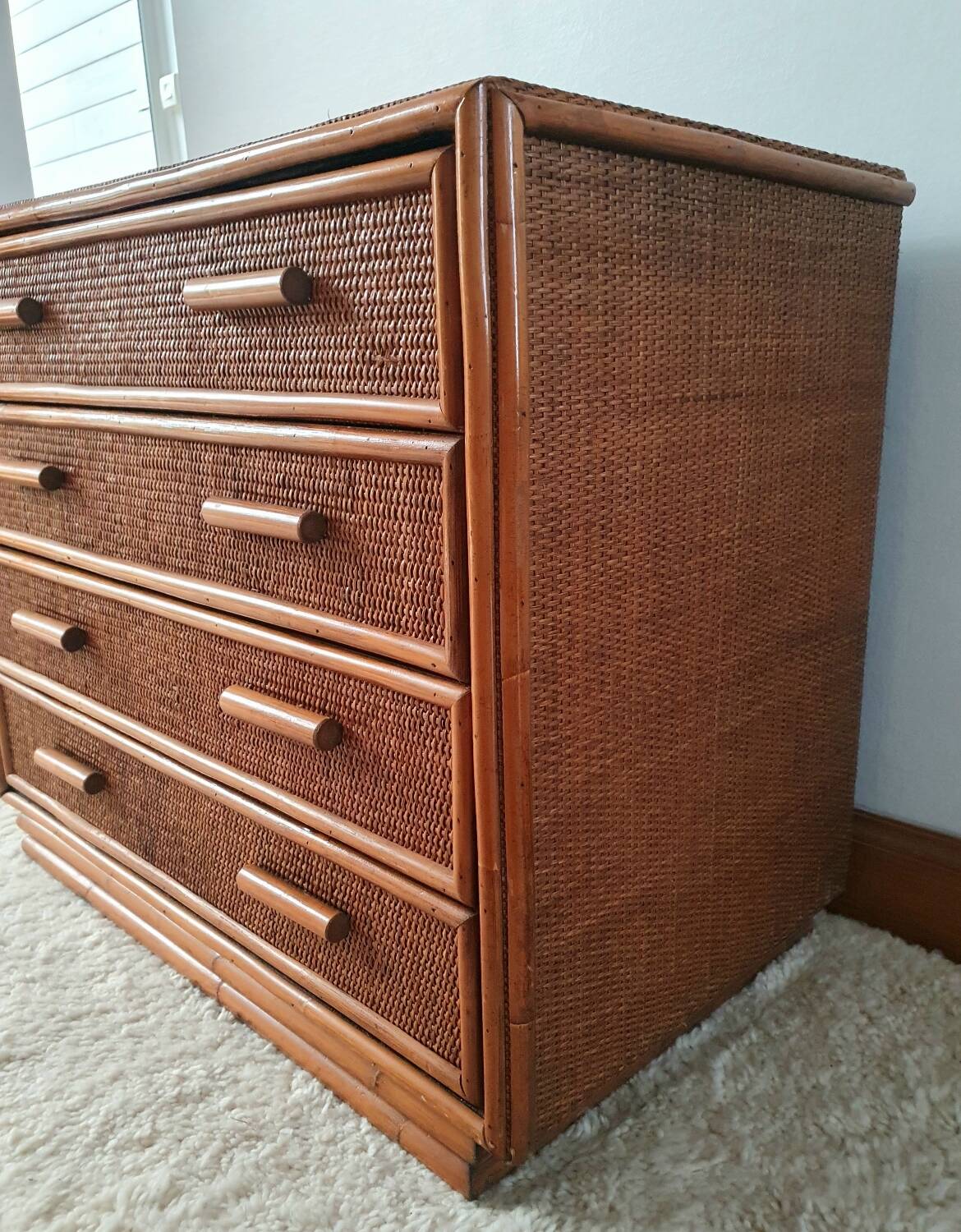 Vintage rattan chest of drawers 4 drawers