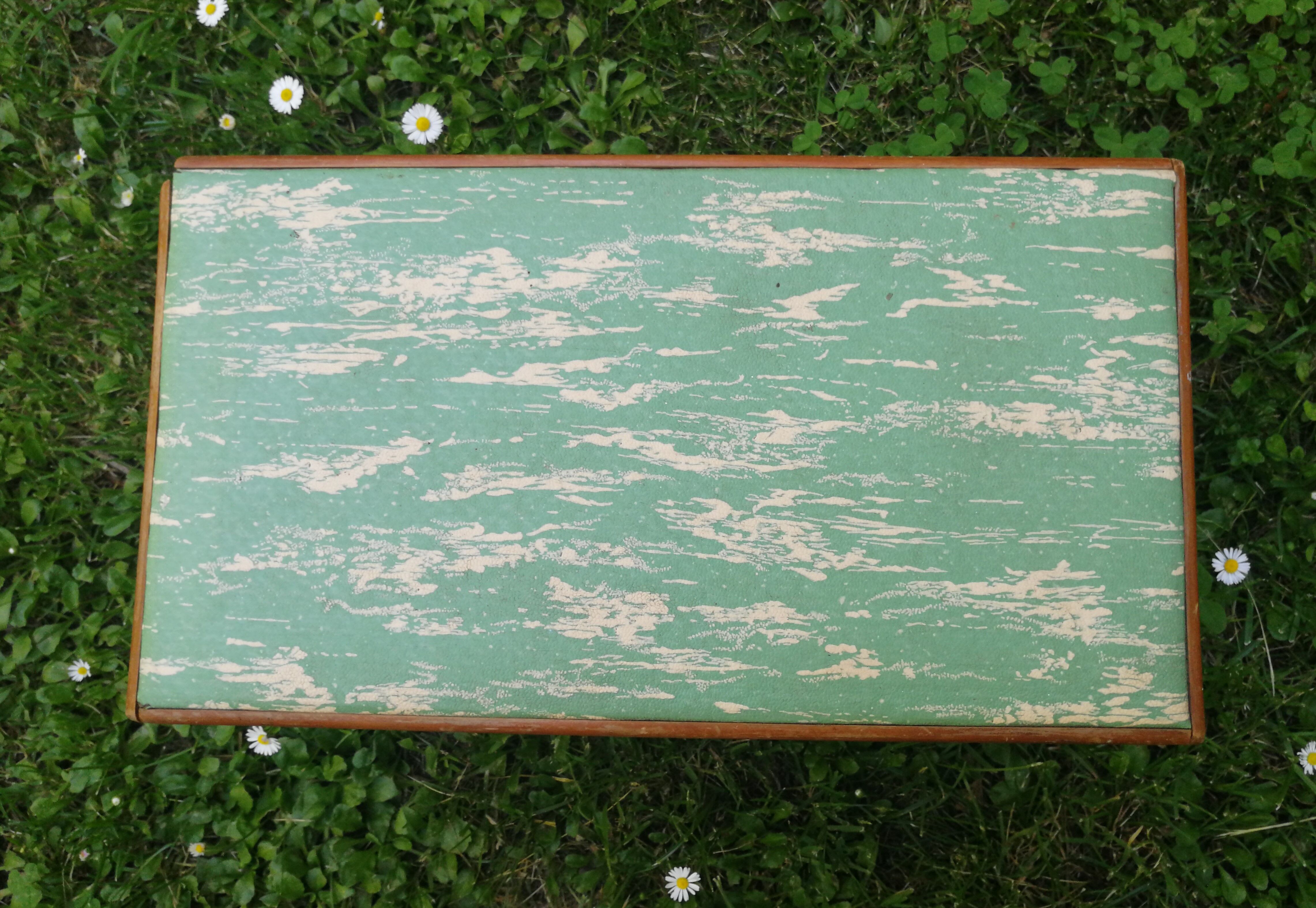 wooden stool on top skaï, vintage