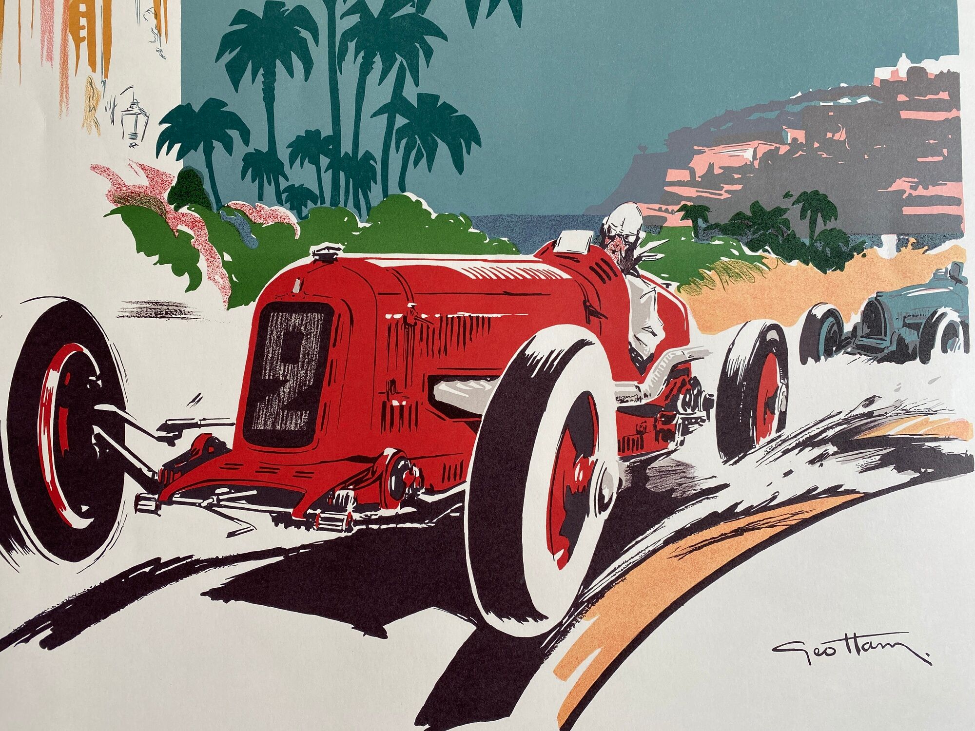 Lithograph poster "Grand Prix de Monaco 1934" Geo Ham 70x100cm 80's