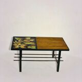 Vintage coffee table 1970 - Ceramic, oak and metal