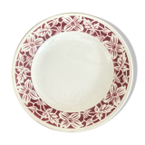 Round serving dish with burgundy red floral pattern