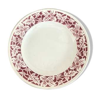 Plat de service rond avce motif floral rouge bordeaux