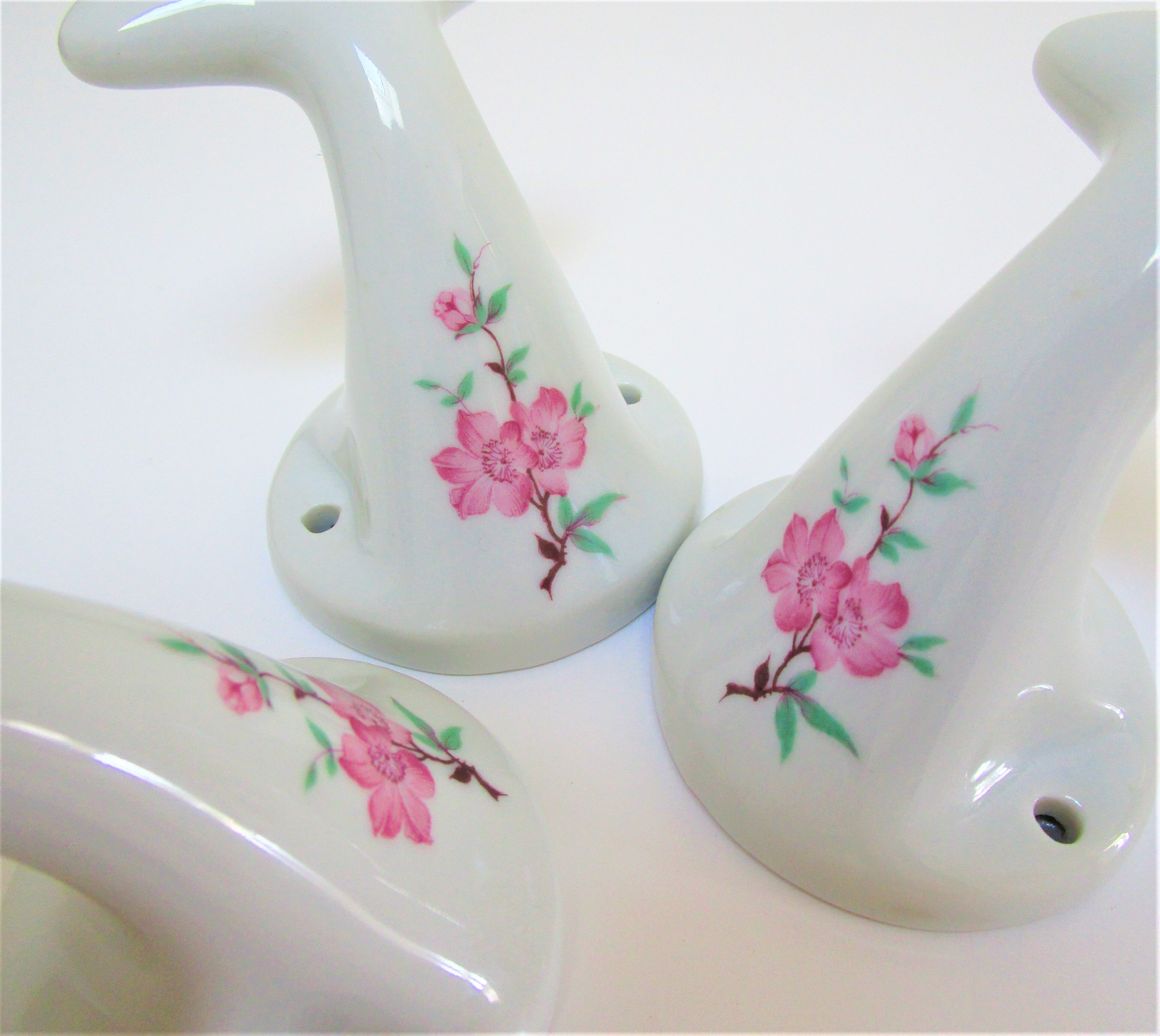 Three porcelain hooks limoges vintage japanese floral decoration