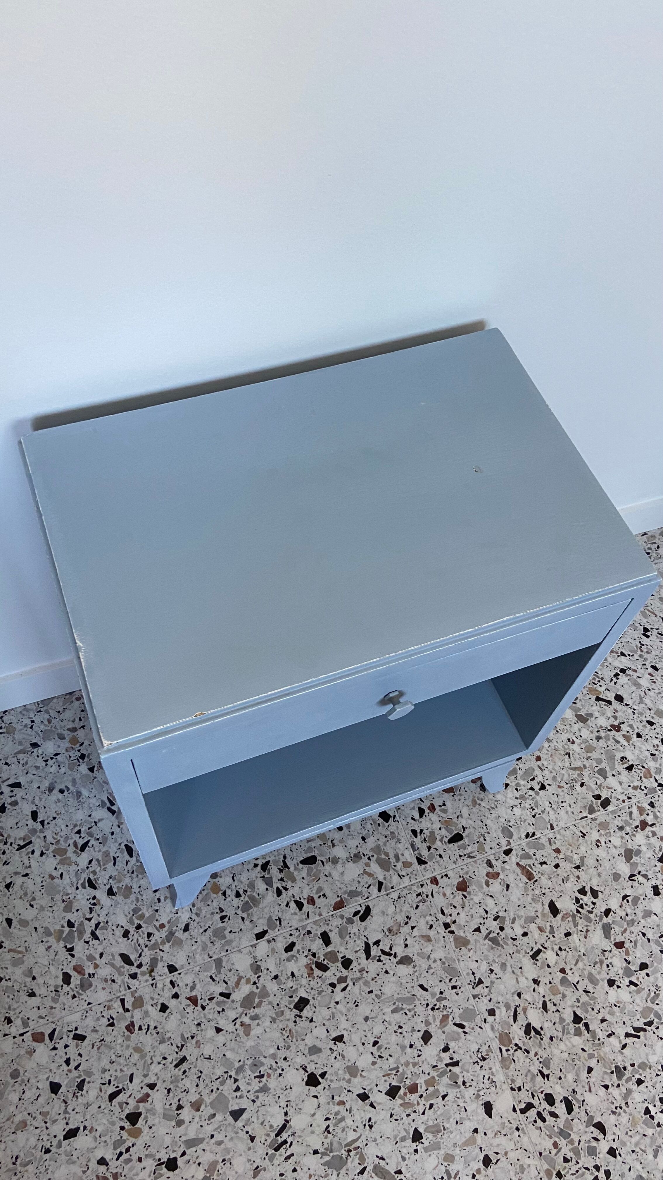 Vintage bedside 1950 gray blue patinated