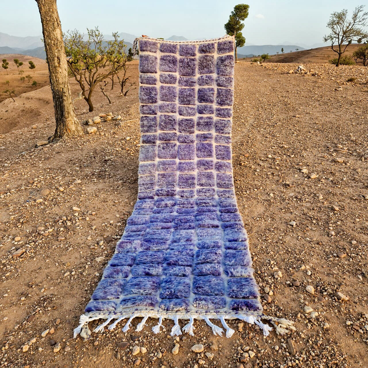 Lilac blue Moroccan Berber corridor carpet