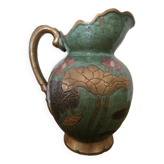 Cloisonné bronze jug with water green enamel