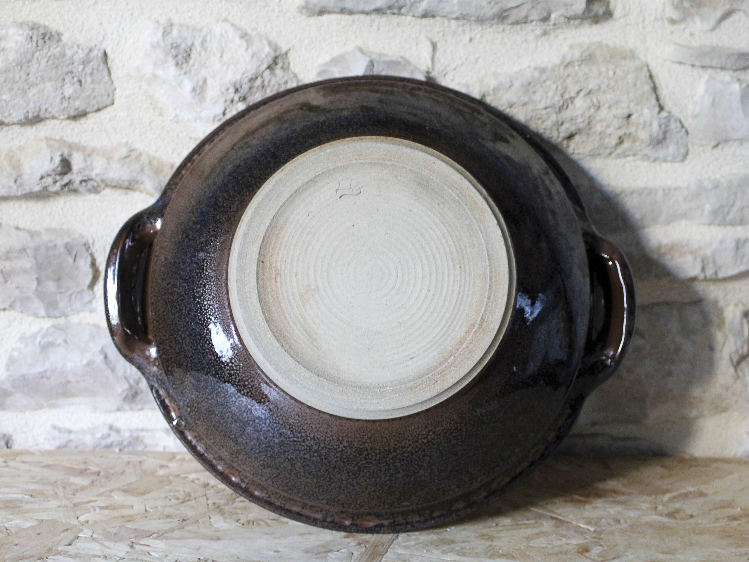 Enamelled ceramic hollow dish signed