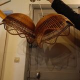 Rattan chandelier duo