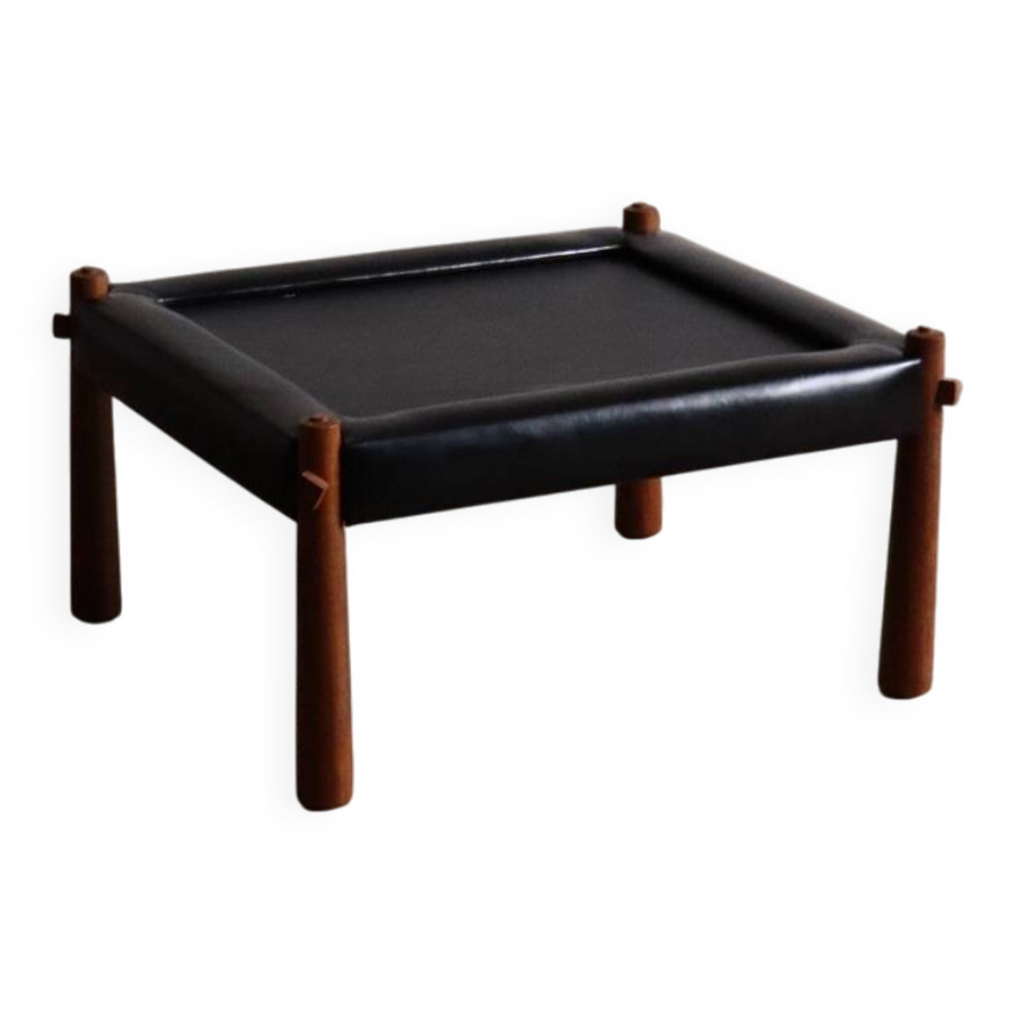 Percival Lafer MP-81 side table in black leather, Brazil 1970s