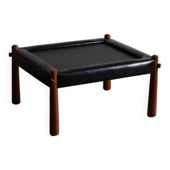 Percival Lafer MP-81 side table in black leather, Brazil 1970s