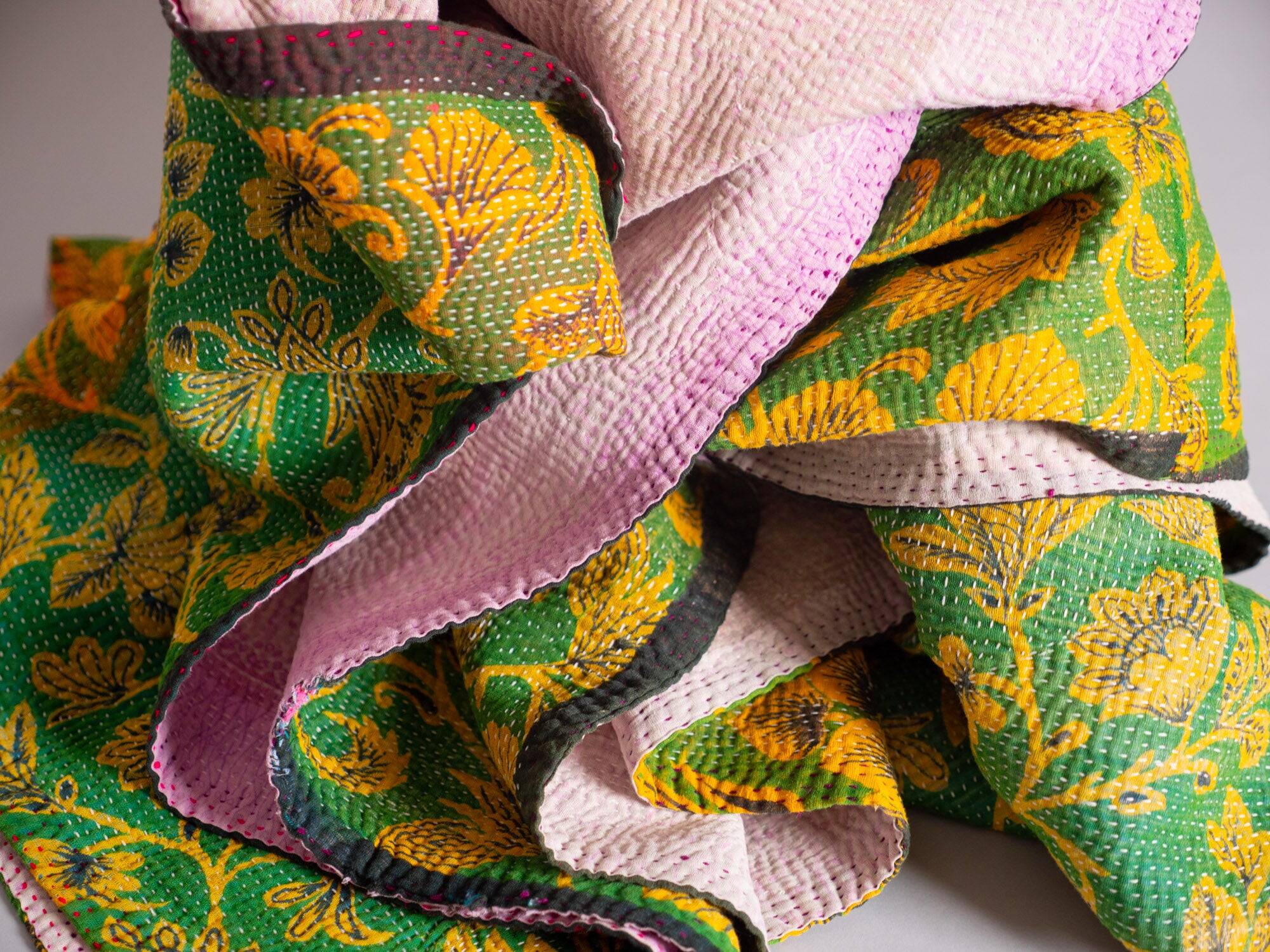 Kantha Sari Bedspread Purple & Green